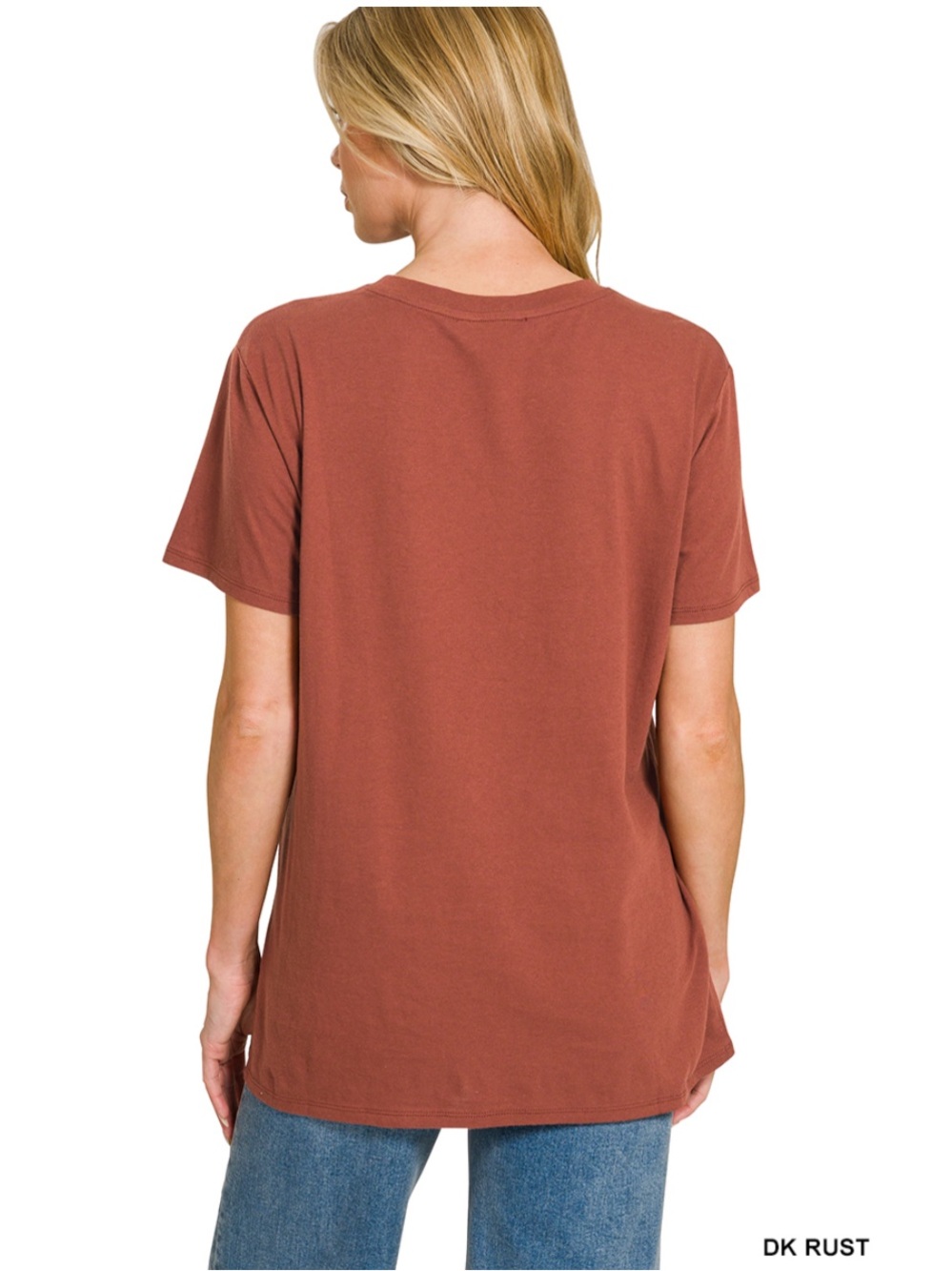 Zenana Rust Cotton Round Neck Short Sleeve Tee Top - Picture 3 of 4
